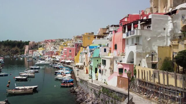 Spectacular aerial view of Procida old town and