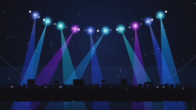 Concert stage lighting with colorful beams and crowd silhouette motion animation video