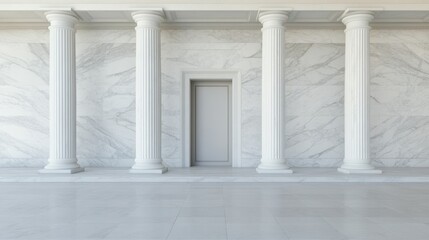 Fototapeta premium Marble Entrance With Sculptural Columns Elegant Symmetry Time Luxury Reception Scene, grand marble lobby interior, luxury atrium architecture, premium hospitality design