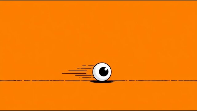 Rolling eye animation on a bright orange background with motion streaks, created as a seamless looping graphic for intros, transitions, and motion design.