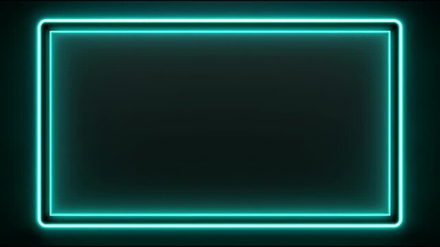 Neon frame loop featuring a glowing cyan rectangular border on a black background with copy space in the center for titles, logos, and motion graphics.
