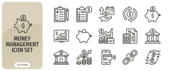 Fototapeta premium Money management icon set, financial planning, banking and investment line icons