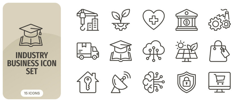 Industry and business line icons set, vector illustration of various professional sectors and corporate concepts