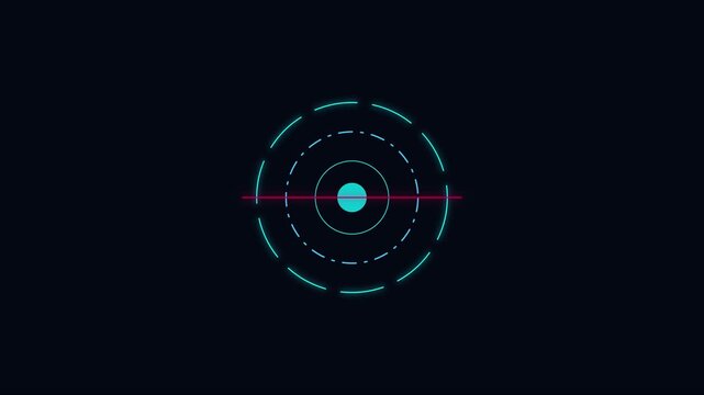Minimalist hud target interface animation with glowing cyan circular and pulsing red line for sci-fi tech and data visualization 4k