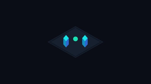 Minimalist isometric 3 d abstract motion with rotating geometric shapes and glowing neon on dark animation 4k background