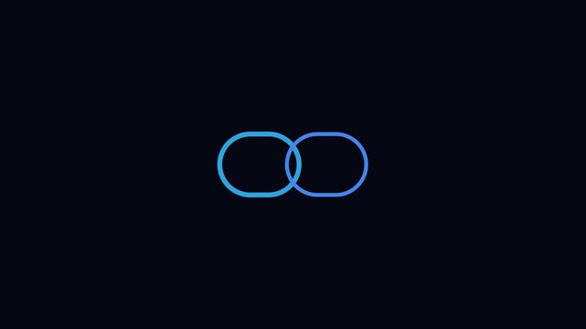 Minimalist infinity loop animation, glowing neon connected circles symbolizing connection and endless possibilities on dark 4k background