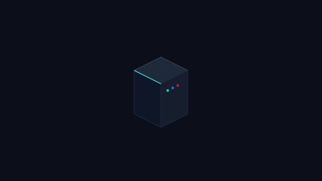 Minimalist isometric 3 d cube animation with glowing neon interface lights 4k