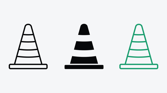 Road traffic cone icons for construction zone safety with construction, business