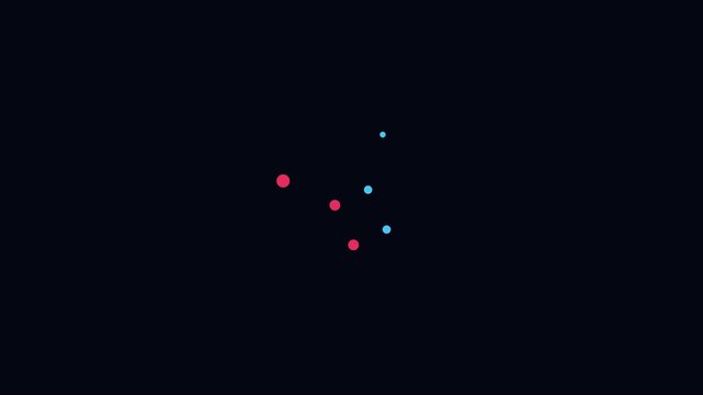 Minimalist loading spinner animation with rotating red and blue dots on dark 4k background, progress indicator