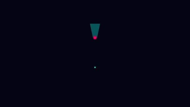 Minimalist motion exclamation mark animation with pulsing red dot and teal triangle on dark 4k background