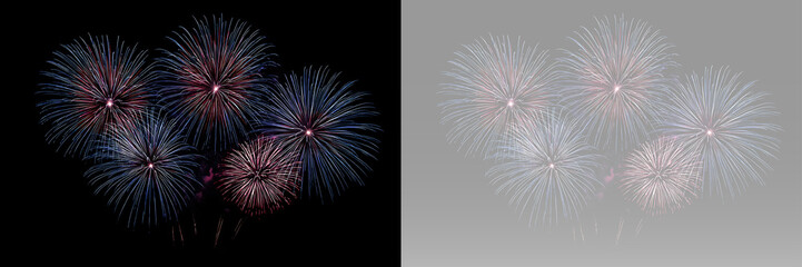 Fototapeta premium Colorful fireworks bursting in the night sky with vibrant glowing explosions and festive celebration lights
