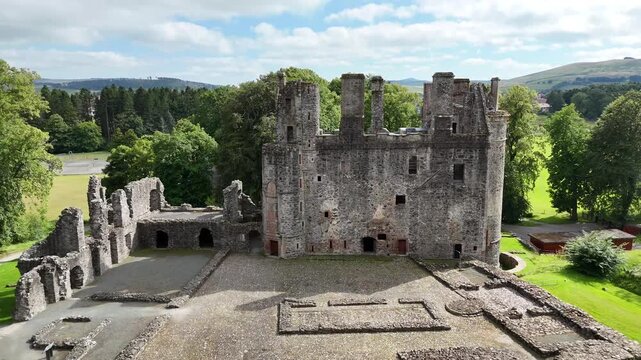 Huntly Castle Aberdeenshire Scotland, Famous Medieval Castle Established in the 12th Century, Scenic Aerial Heritage Video
