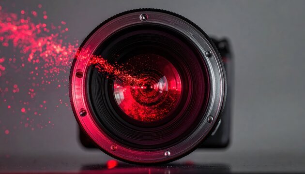 Camera lens with red light effects.