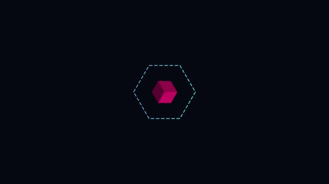 Minimalist pulsing cube animation with geometric hexagon frame for modern tech and digital interface 4k