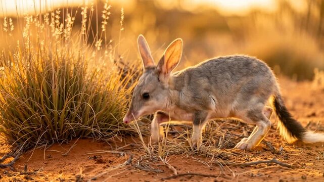 bilby close up in australian outback golden light video