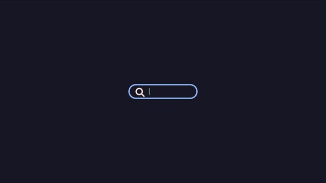 Minimalist search bar animation with blinking cursor on dark 4k background, interface
