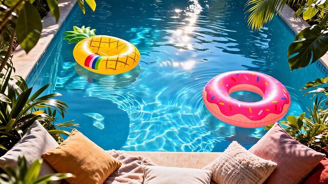 Swimming pool with inflatable floats