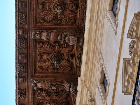 Ornate Carved Wooden Eaves of Historic Building