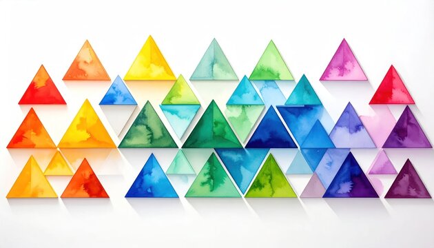Colorful watercolor triangles in a geometric pattern.