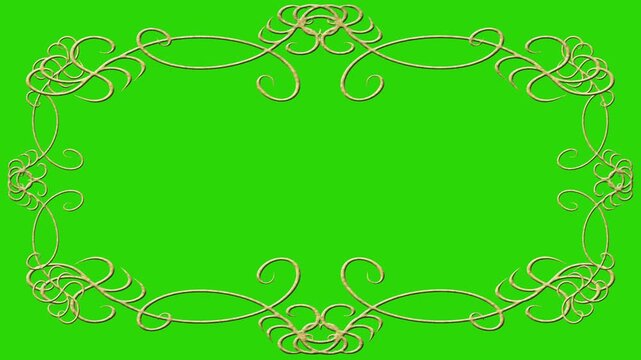 ornate elaborate gold mirror or picture frame border with grand ornamental flourishes & floral swirls to create a Victorian or Georgian historical pretty elegant golden caption title frame 4K 