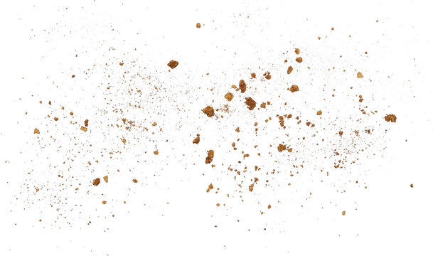 Pile dry clods dirt isolated on white background, with clipping path