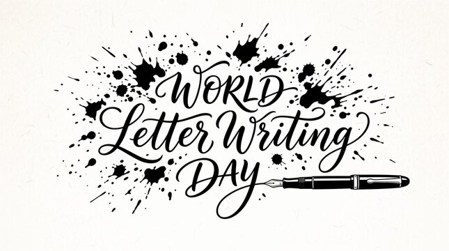 Calligraphy lettering with ink splatters and pen.