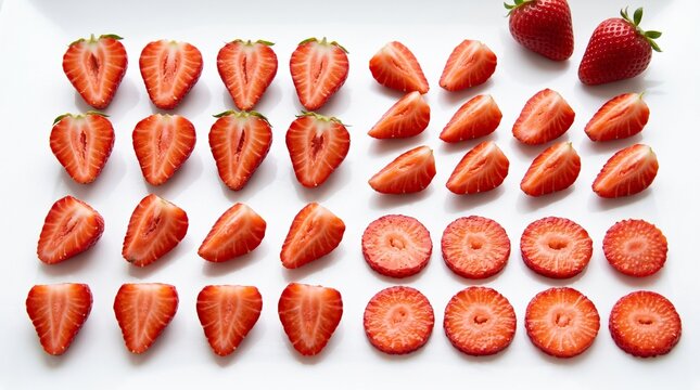 Rows of fresh strawberries prepared for serving.