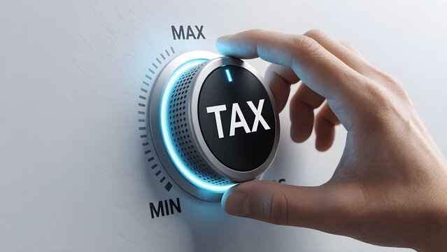 Hand adjusting tax rate dial symbolizing financial control and optimization