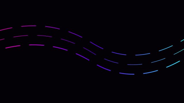 Neon gradient dashed line wave motion background, abstract digital flow animation 4k