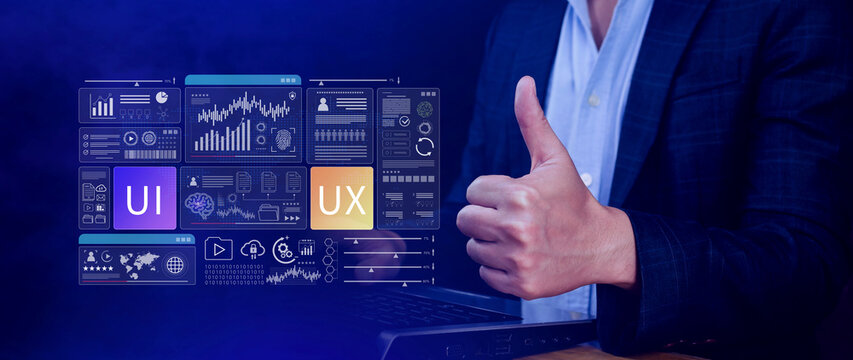 UI UX interface design concept with virtual wireframe. AI technology icons and coding elements for mobile app, UI UX creator modern technology concept concept. not ai