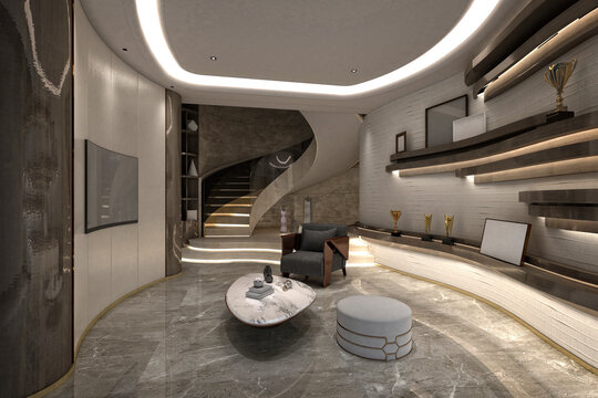 Luxury home interior, living room. 3d rendering