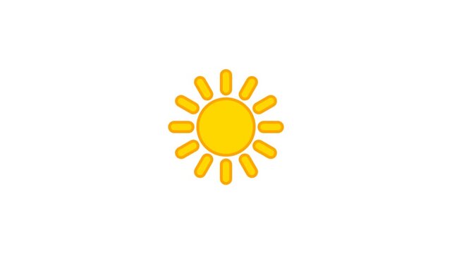 Simple yellow sun icon with rays isolated on white background