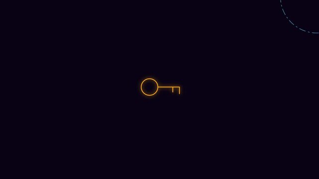 Neon key animation: digital security and access concept 4k glowing