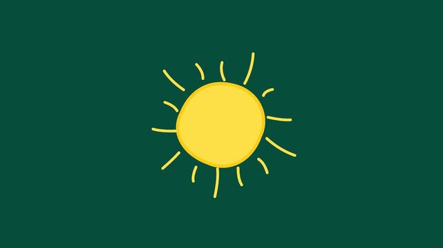 Hand-drawn yellow sun illustration on a dark green background