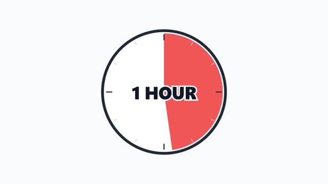 One hour countdown timer animation with a red progress circle.