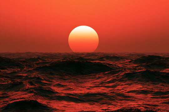 A photographic illustration of the overheating sea that is showing the state of the world's oceans during extreme climate warming.