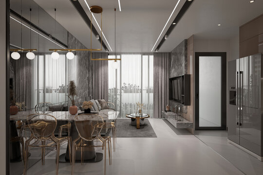 Luxury home interior, living room. 3d rendering