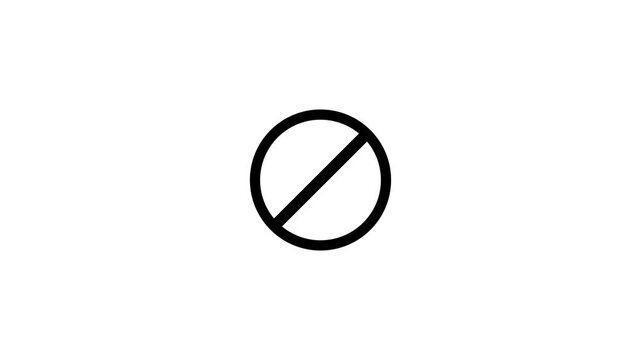Red Warning Prohibited Symbol Icon with Stop Ban Circle Loop Animation.