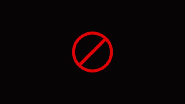 Red Warning Prohibited Symbol Icon with Stop Ban Circle Loop Animation.