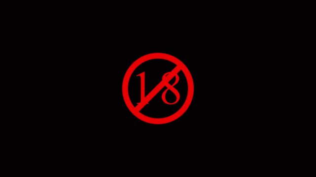 18 Plus Adults Only Warning Icon Animation with Age Restriction Symbol.