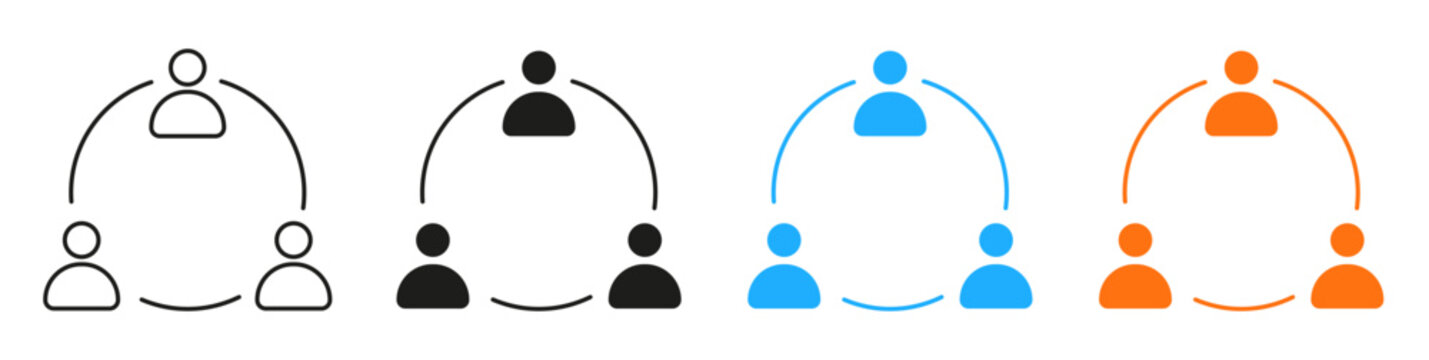 Teamwork icon set. Collection of people network, group collaboration, and team connection symbols representing communication, partnership, coordination, human resources, and business cooperation.