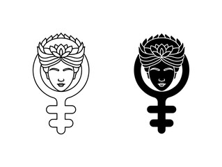 Feminine Symbol Vector Icon, Goddess Face Silhouette, Womanhood Emblem, Equality Symbol © Rakib