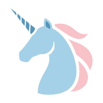 Minimalist unicorn head icon with a sleek spiraled horn and flowing mane designed with elegant monoline curves on a white background fantasy animal concept