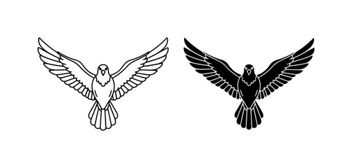 Fototapeta premium Dove Vector Icons, Flying Bird Silhouette, Peace Symbol, Freedom Emblem, White and Black Graphics