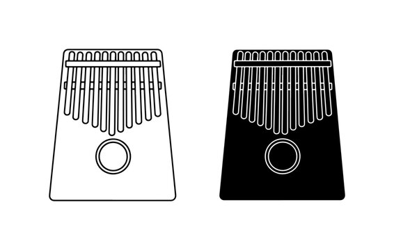 Kalimba Thumb Piano Vector Icons, African Music Instrument, Black and White Simple Graphics