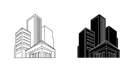 Fototapeta premium Modern Cityscape Icons, Urban Architecture Vector Graphics, Business District Buildings, Corporate Skyline Symbols