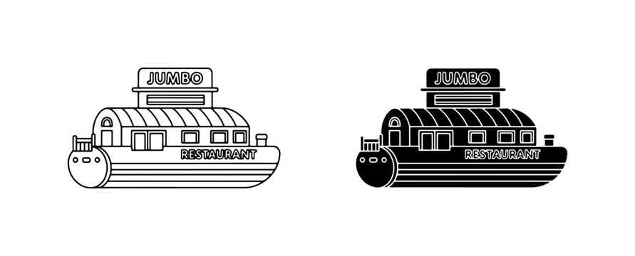 Houseboat Icons, River Barge Vector Art, Canal Boat Graphics, Floating Home Illustrations