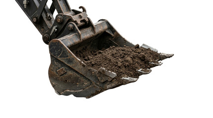 Close-up excavator shovel with soil isolated on black background © Ivan