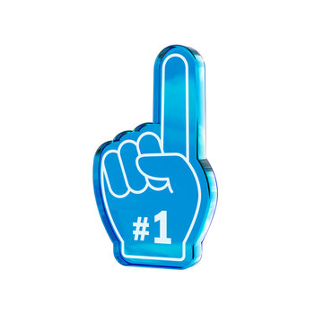 Number 1 (one) fan 3D hand glass blue color with finger raised 3d icon