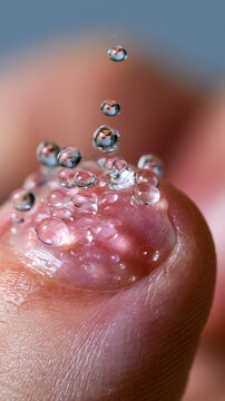 Finger water droplet splash skin macro closeup injury blister pain